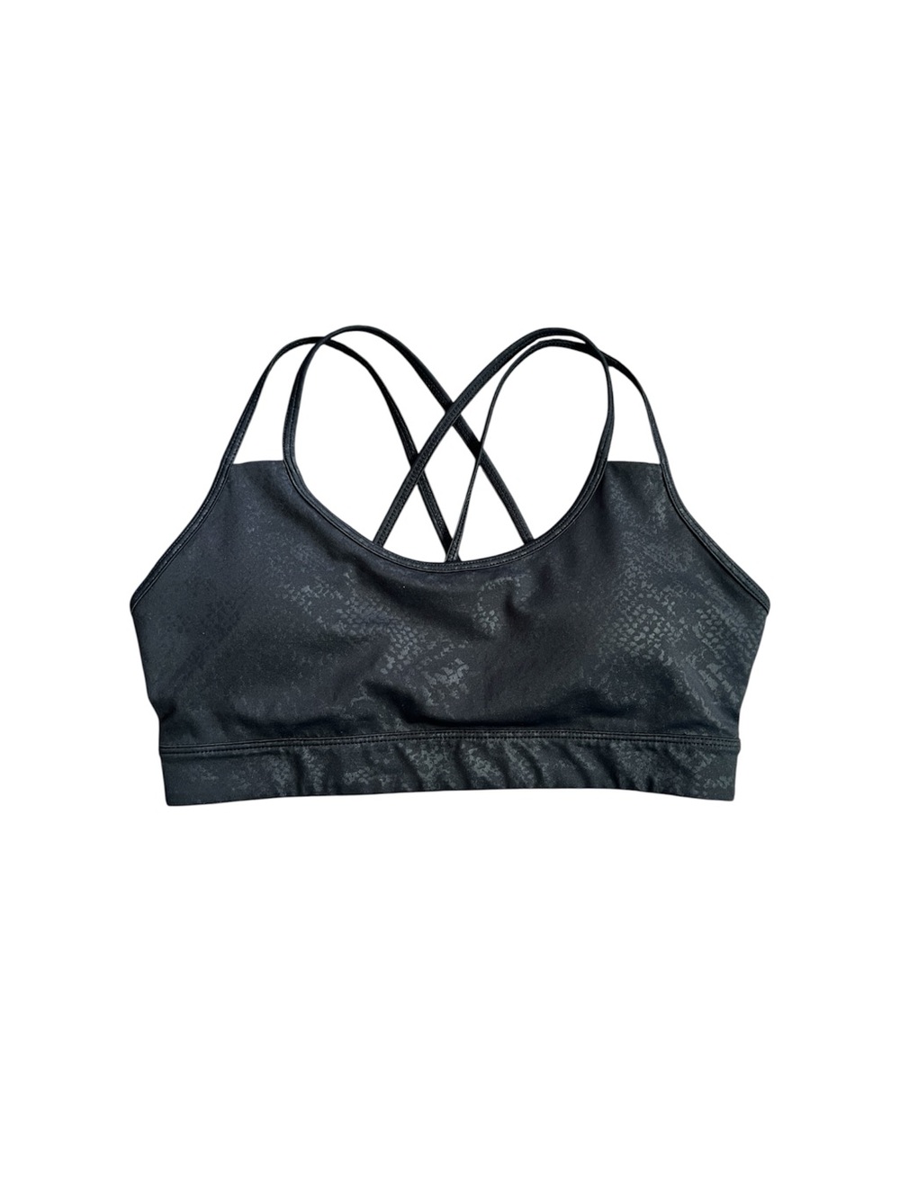 Curves N Combat Boots black sports bra with subtle textured snakeskin pattern